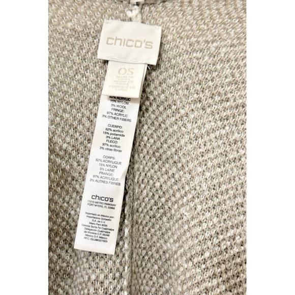 Chico's Women's ONE SIZE PRE-OWNED Tan/Beige Shawl/Wrap Scarf Open Poncho Fringe - Picture 4 of 10